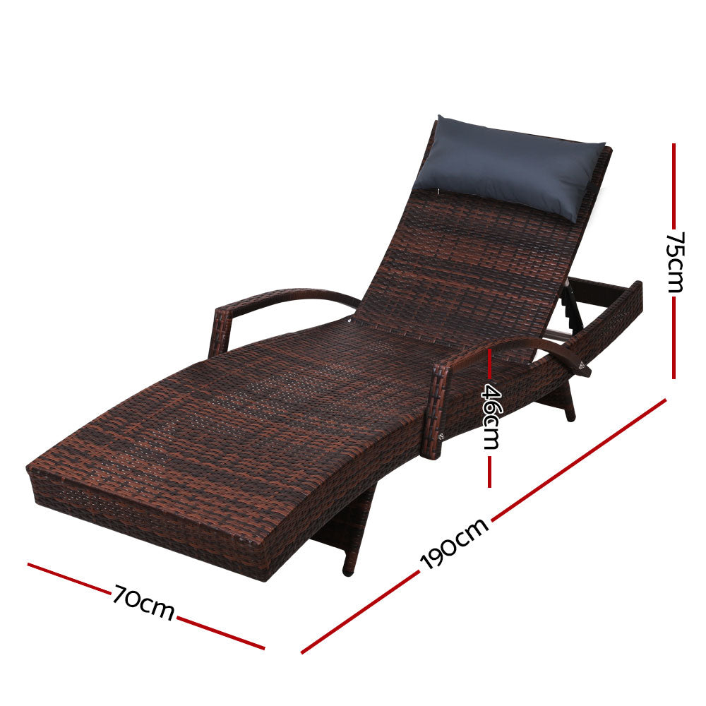 Silsden Outdoor Sun Lounge Wicker with Armrest Chair and Pillow - Brown