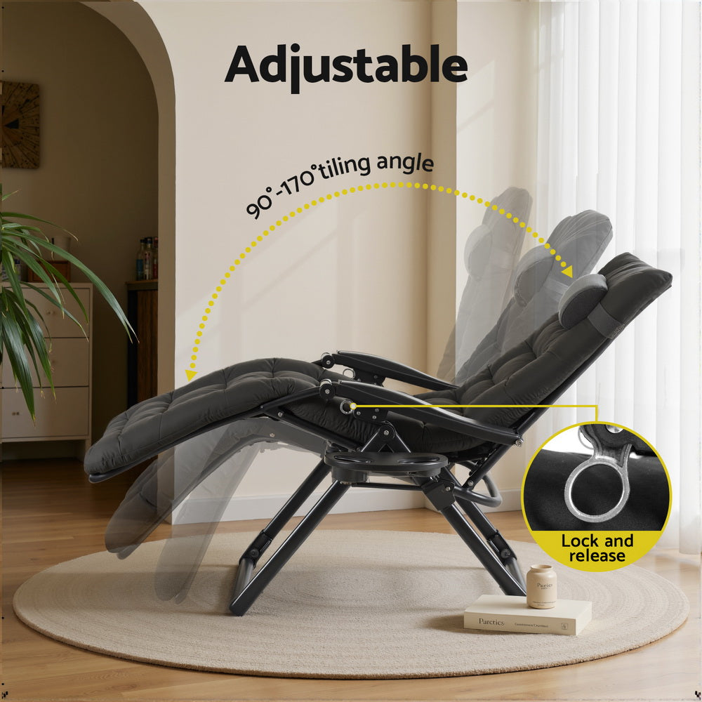 Corey Folding Lounger Camping Zero Gravity Chair Outdoor Furniture - Black