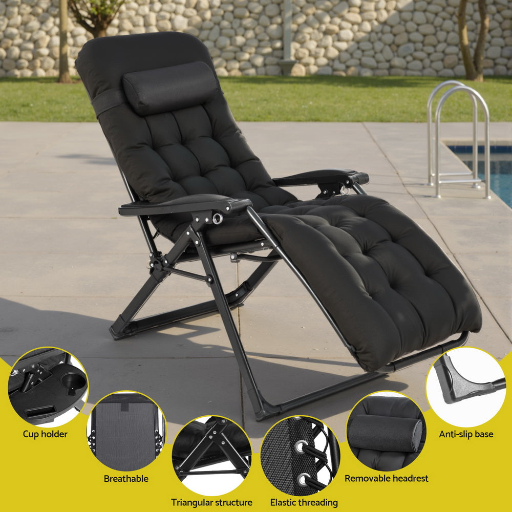 Corey Folding Lounger Camping Zero Gravity Chair Outdoor Furniture - Black