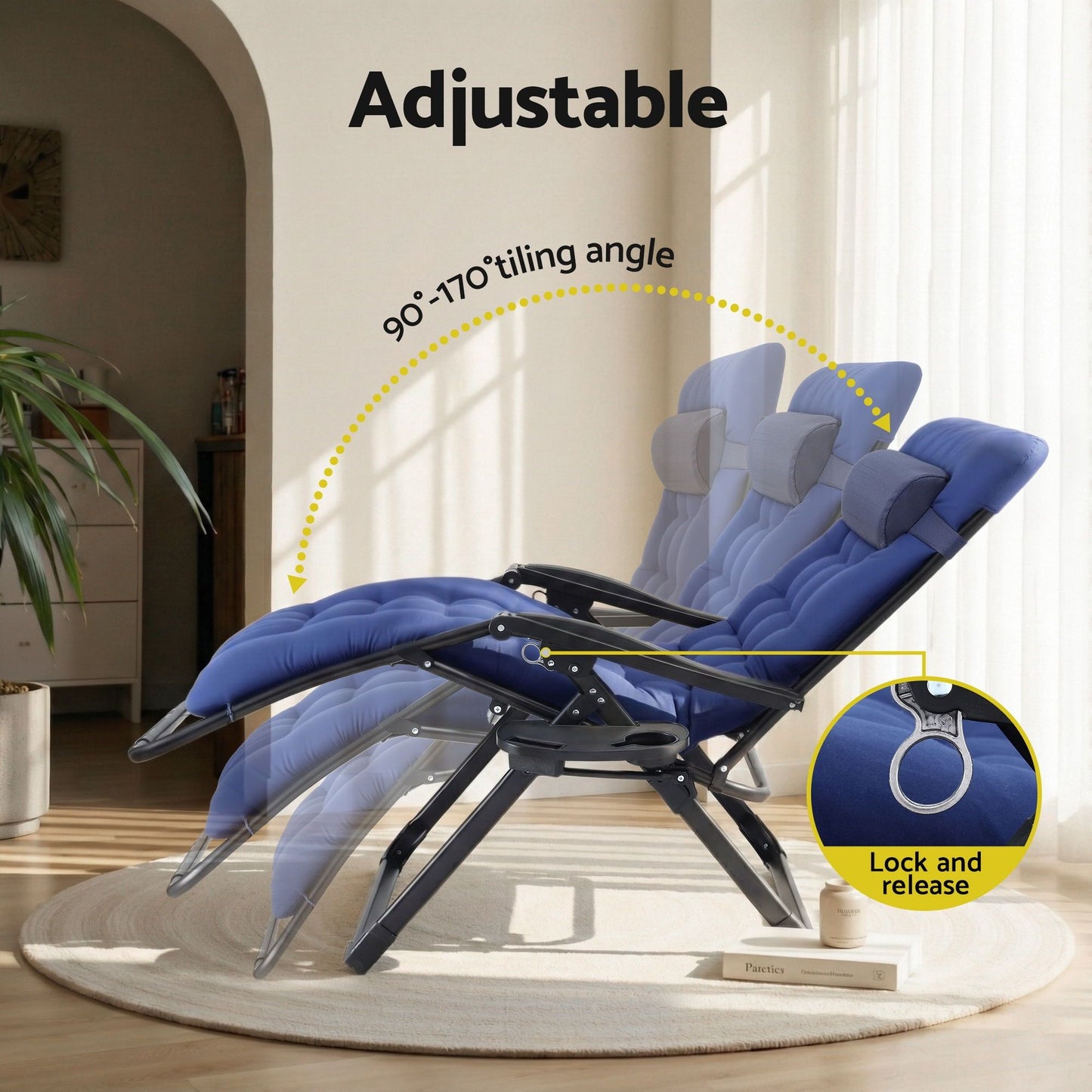 Corey Folding Lounger Camping Zero Gravity Chair Outdoor Furniture - XL Blue