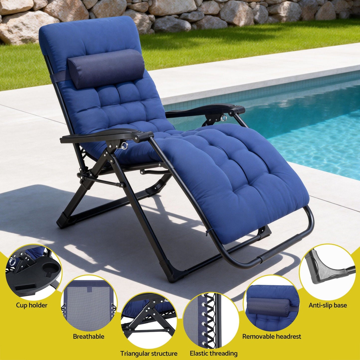 Corey Folding Lounger Camping Zero Gravity Chair Outdoor Furniture - XL Blue