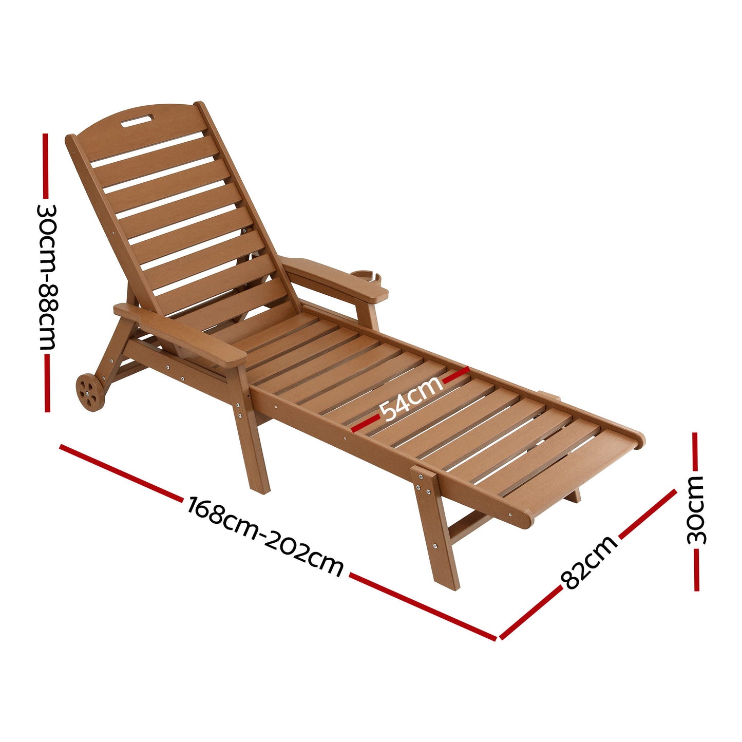 Nyelle Sun Lounge Beach Chair HDPE Patio Outdoor Furniture with Wheels - Brown