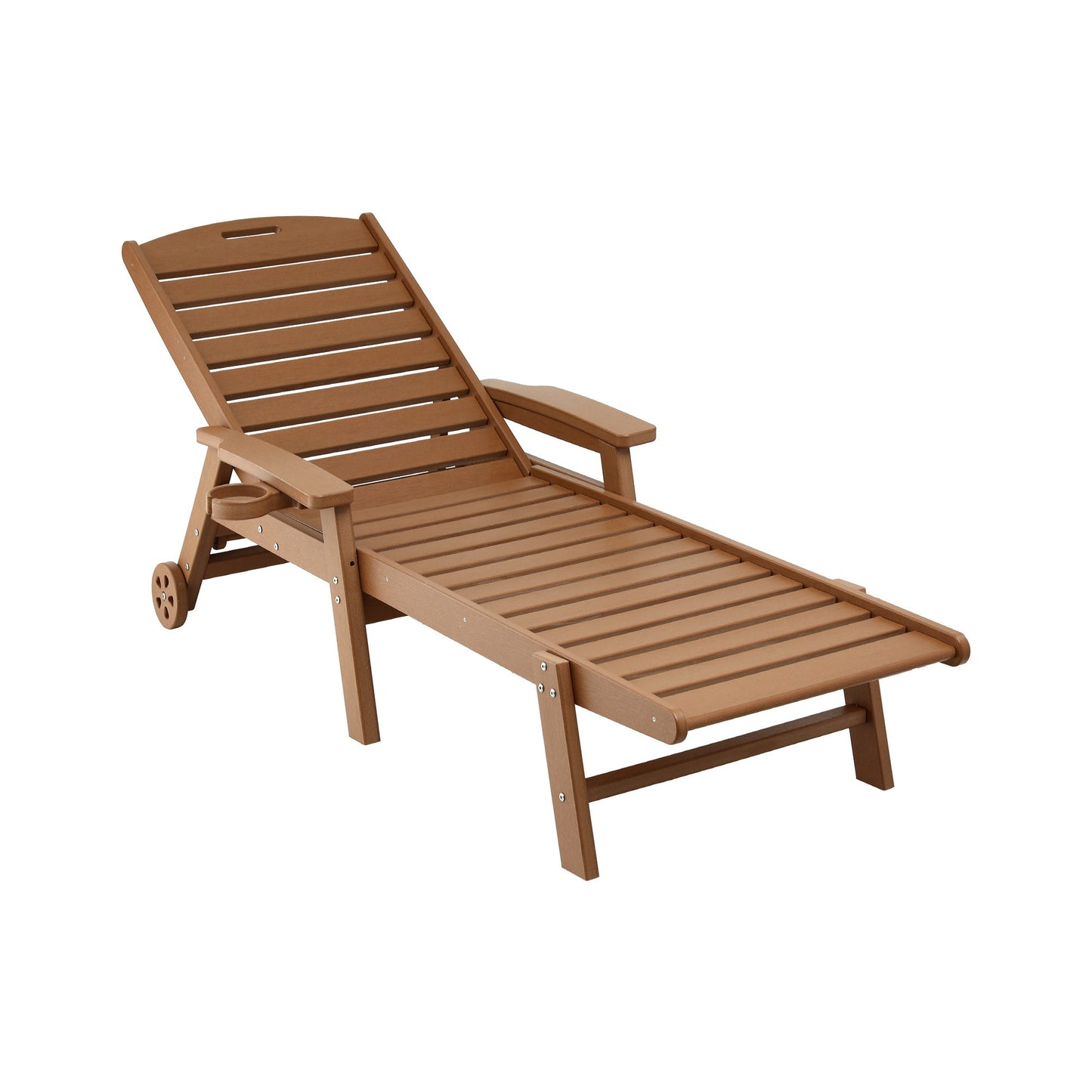 Nyelle Sun Lounge Beach Chair HDPE Patio Outdoor Furniture with Wheels - Brown