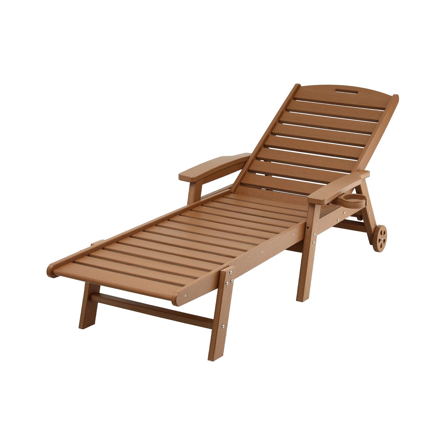 Nyelle Sun Lounge Beach Chair HDPE Patio Outdoor Furniture with Wheels - Brown