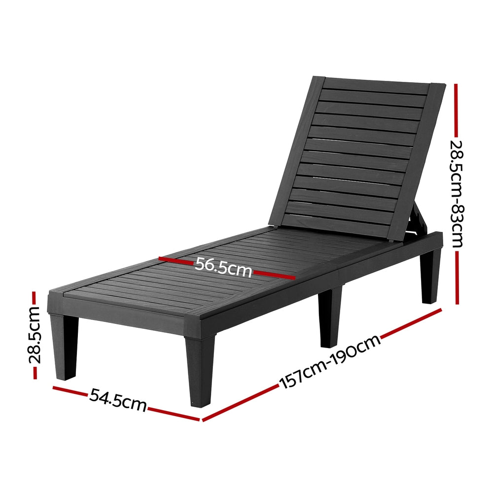 Jorah Sun Lounge Adjustable Recliner Patio Outdoor Furniture Lightweight - Black