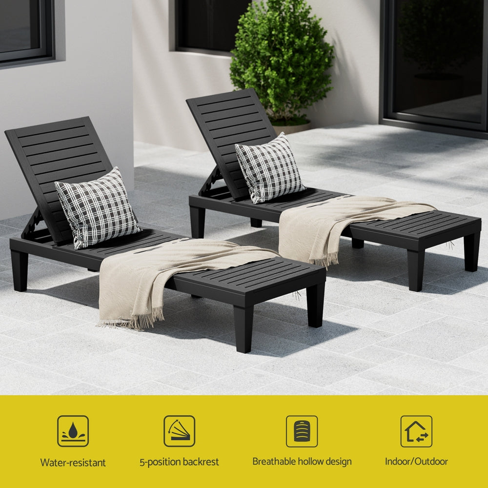 Jorah Sun Lounge Adjustable Recliner Patio Outdoor Furniture Lightweight - Black