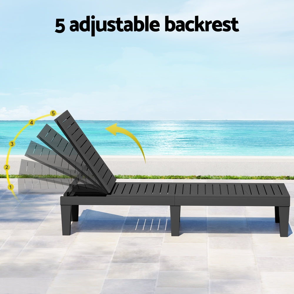 Jorah Sun Lounge Adjustable Recliner Patio Outdoor Furniture Lightweight - Black
