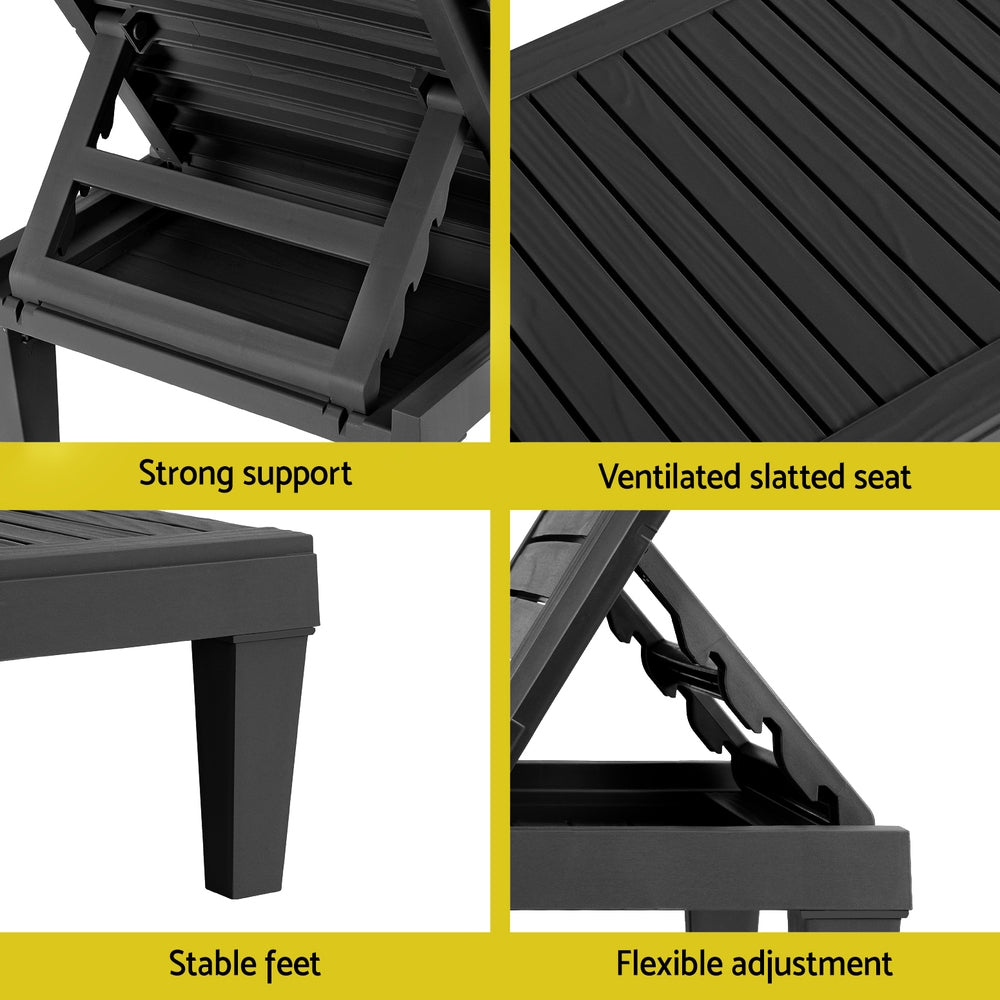 Jorah Sun Lounge Adjustable Recliner Patio Outdoor Furniture Lightweight - Black