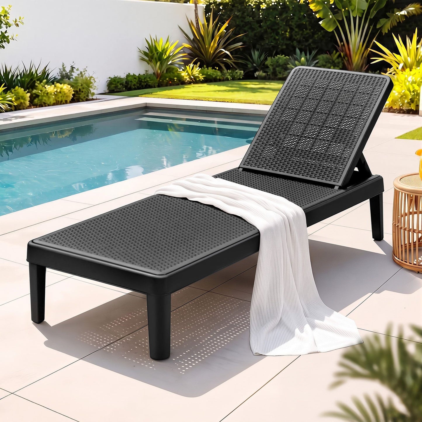 Beckett Sun Lounge Adjustable Lounger Patio Outdoor Furniture Lightweight - Black
