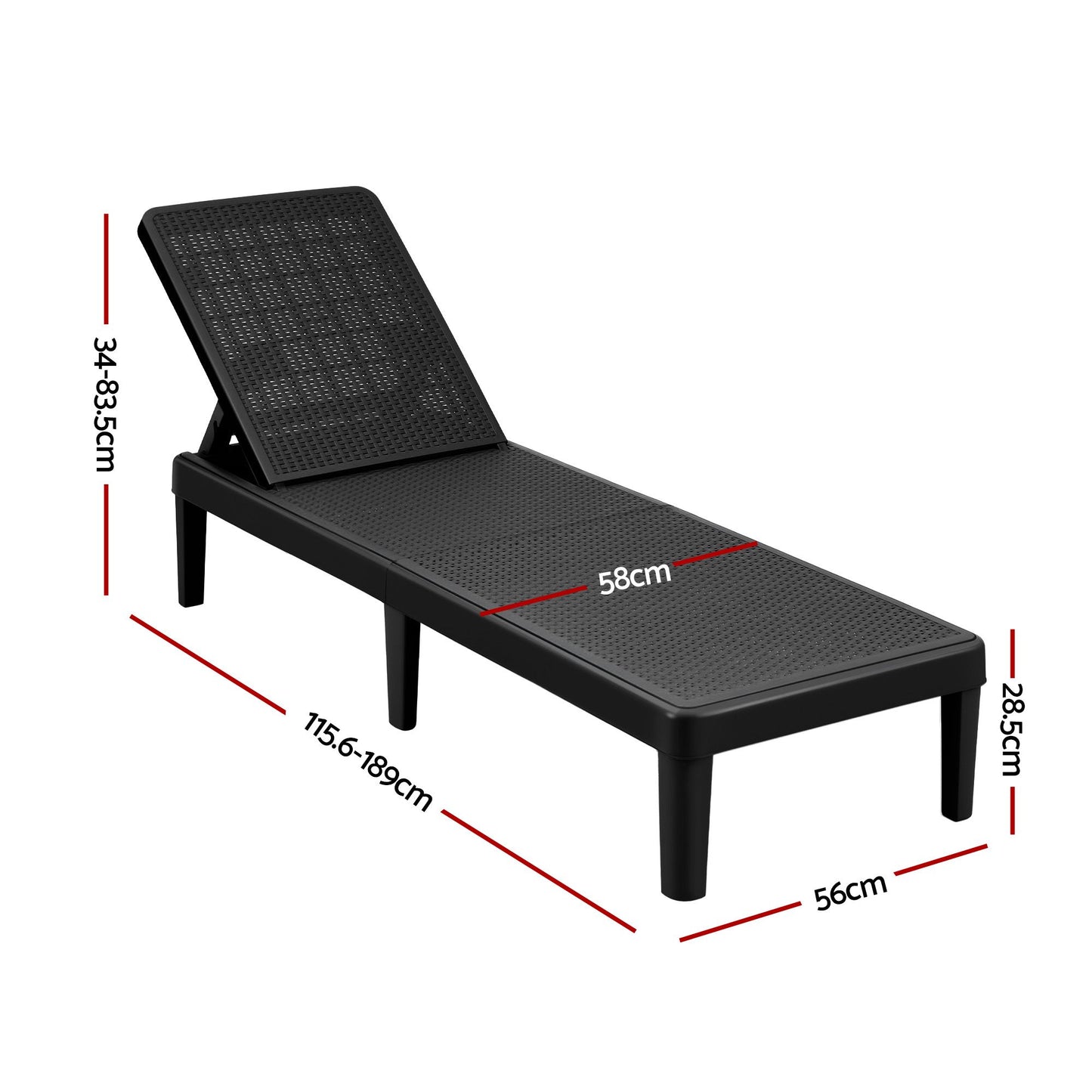 Beckett Sun Lounge Adjustable Lounger Patio Outdoor Furniture Lightweight - Black
