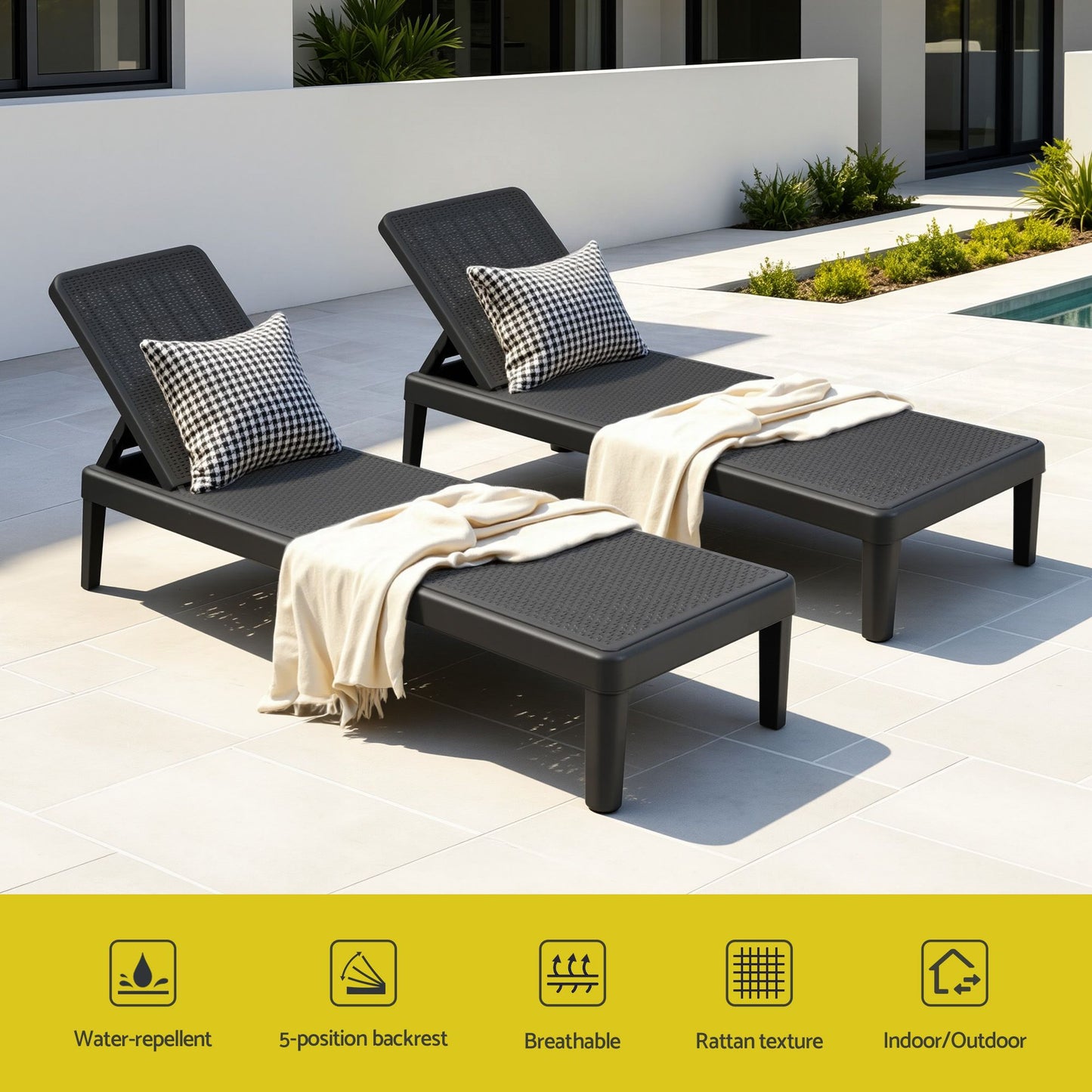 Beckett Sun Lounge Adjustable Lounger Patio Outdoor Furniture Lightweight - Black