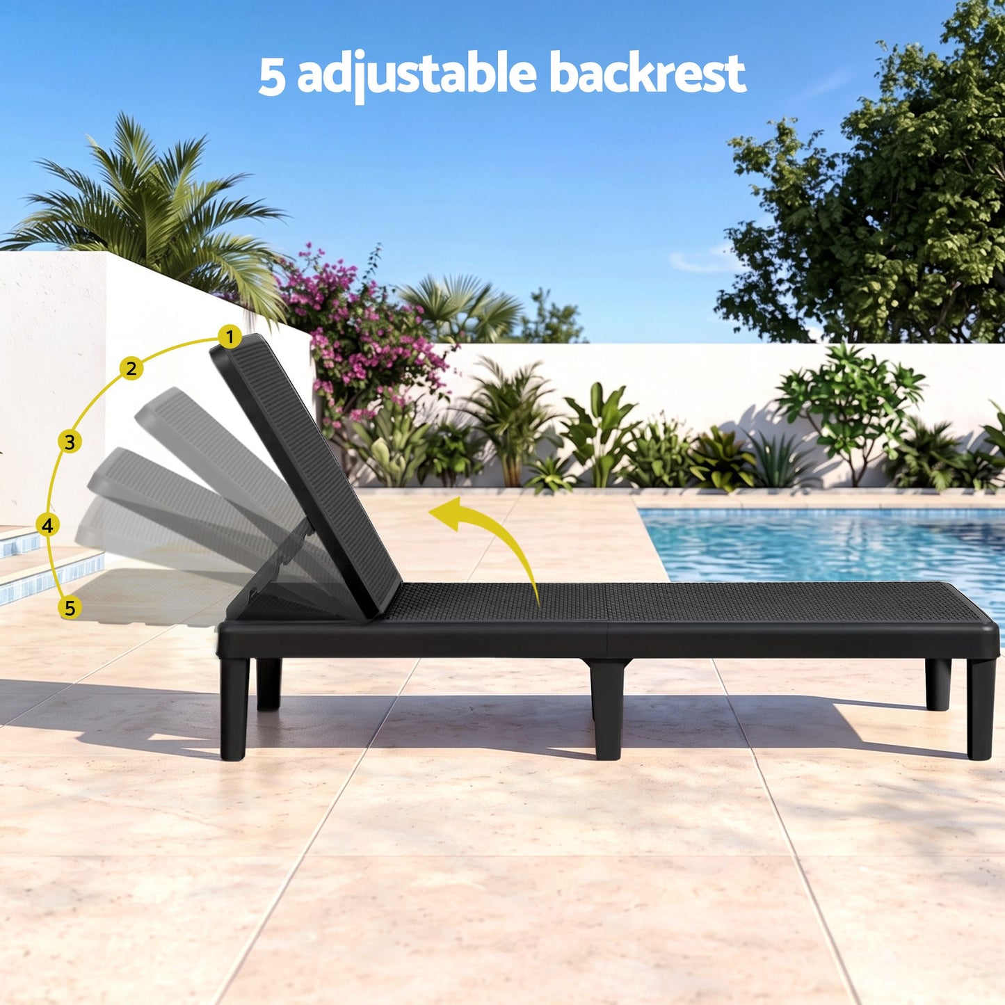 Beckett Sun Lounge Adjustable Lounger Patio Outdoor Furniture Lightweight - Black
