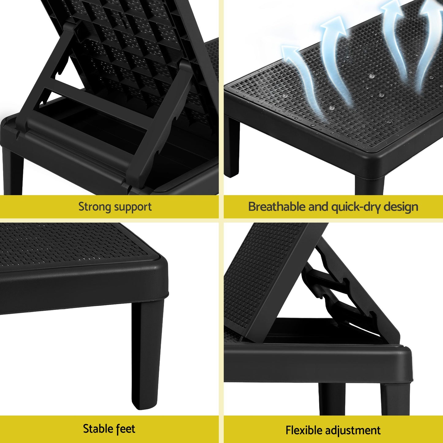 Beckett Sun Lounge Adjustable Lounger Patio Outdoor Furniture Lightweight - Black