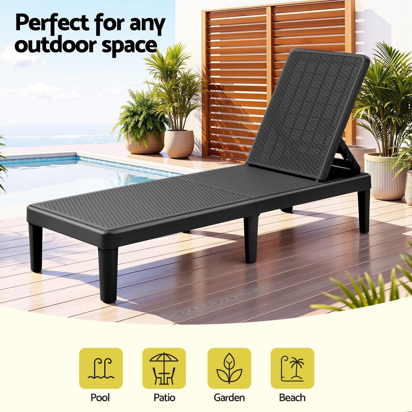 Beckett Sun Lounge Adjustable Lounger Patio Outdoor Furniture Lightweight - Black