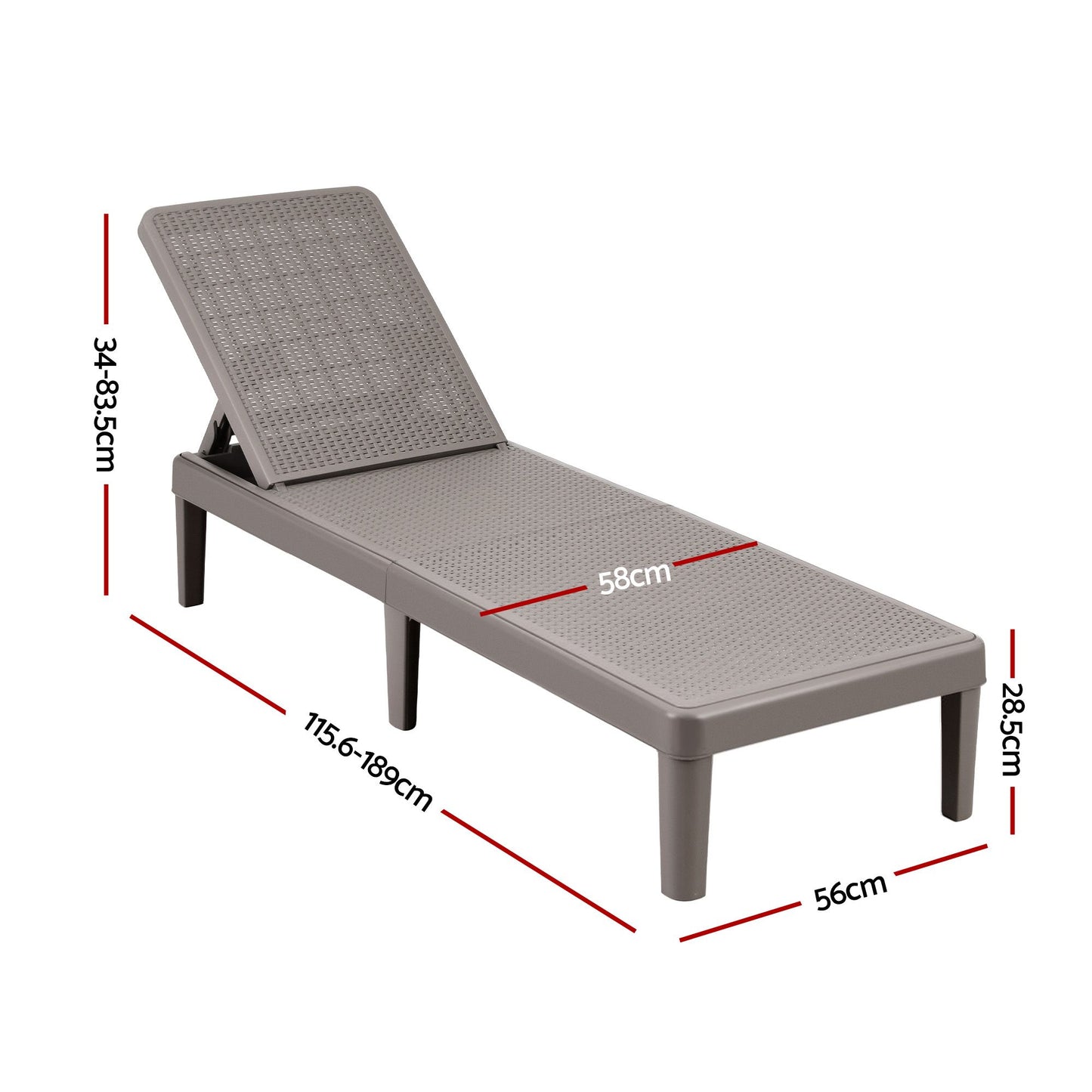 Beckett Sun Lounge Adjustable Lounger Patio Outdoor Furniture Lightweight - Brown