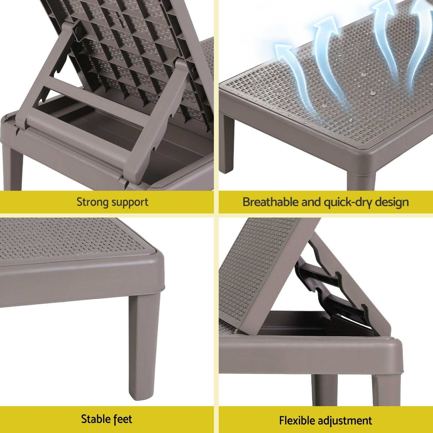 Beckett Sun Lounge Adjustable Lounger Patio Outdoor Furniture Lightweight - Brown