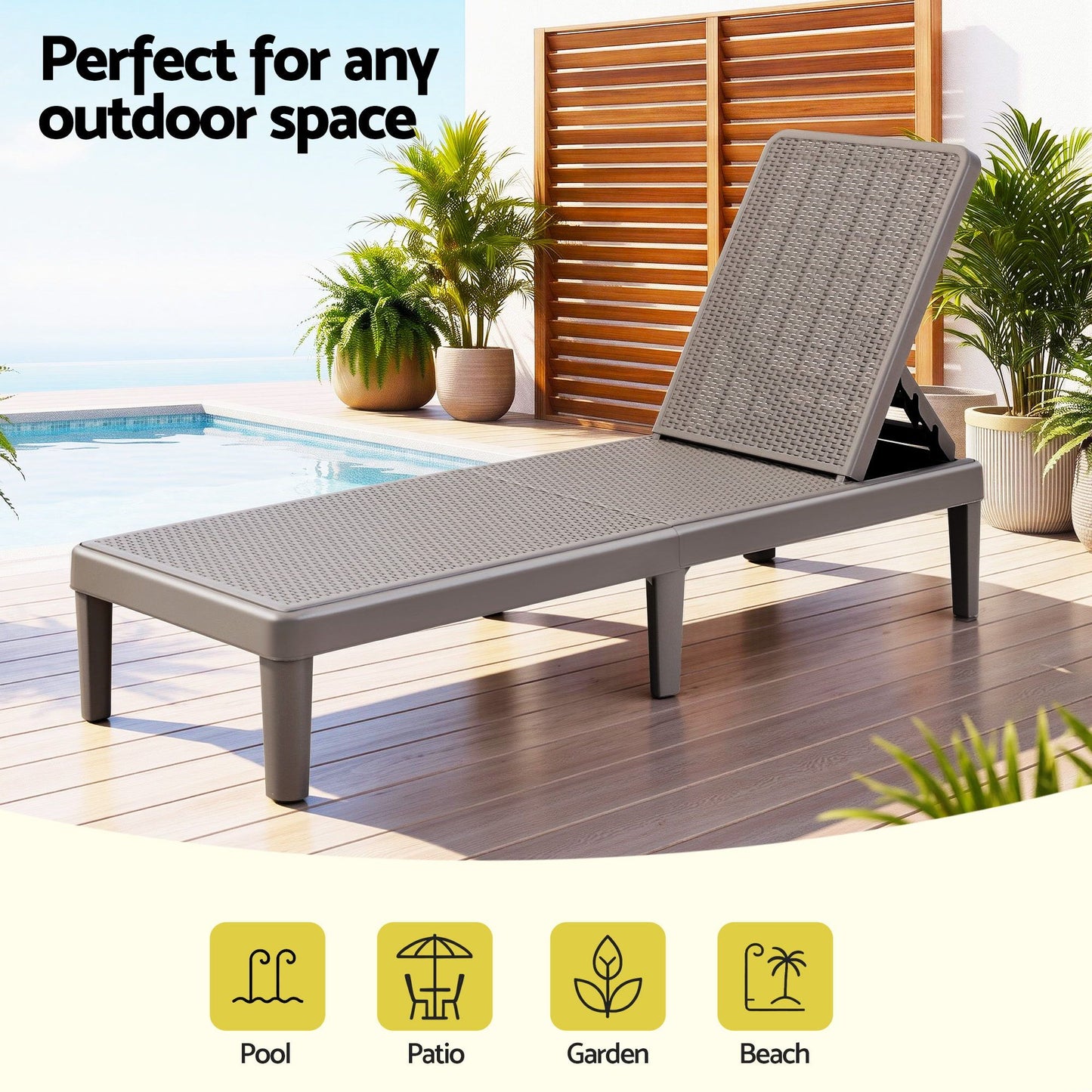 Beckett Sun Lounge Adjustable Lounger Patio Outdoor Furniture Lightweight - Brown