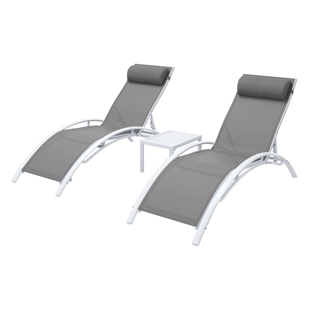 Graysen 3-Piece Sun Lounge Outdoor Lounger Steel Table Chairs Patio Furniture - White