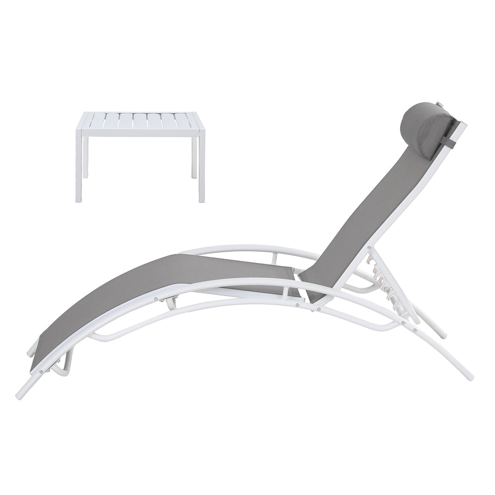 Graysen 3-Piece Sun Lounge Outdoor Lounger Steel Table Chairs Patio Furniture - White