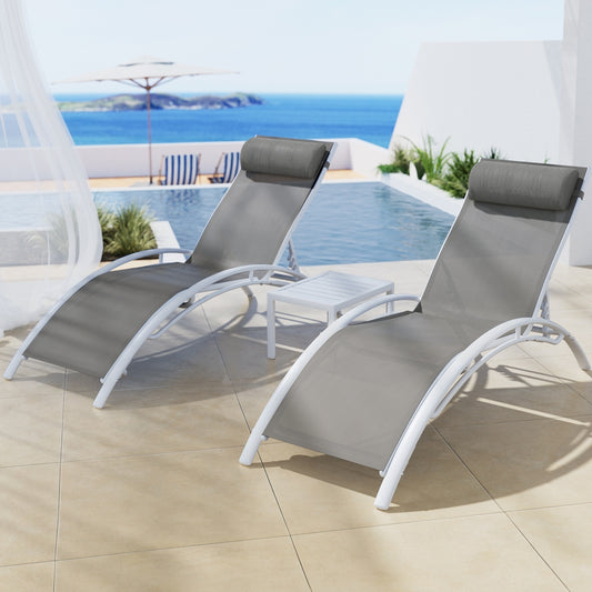Graysen 3-Piece Sun Lounge Outdoor Lounger Steel Table Chairs Patio Furniture - White