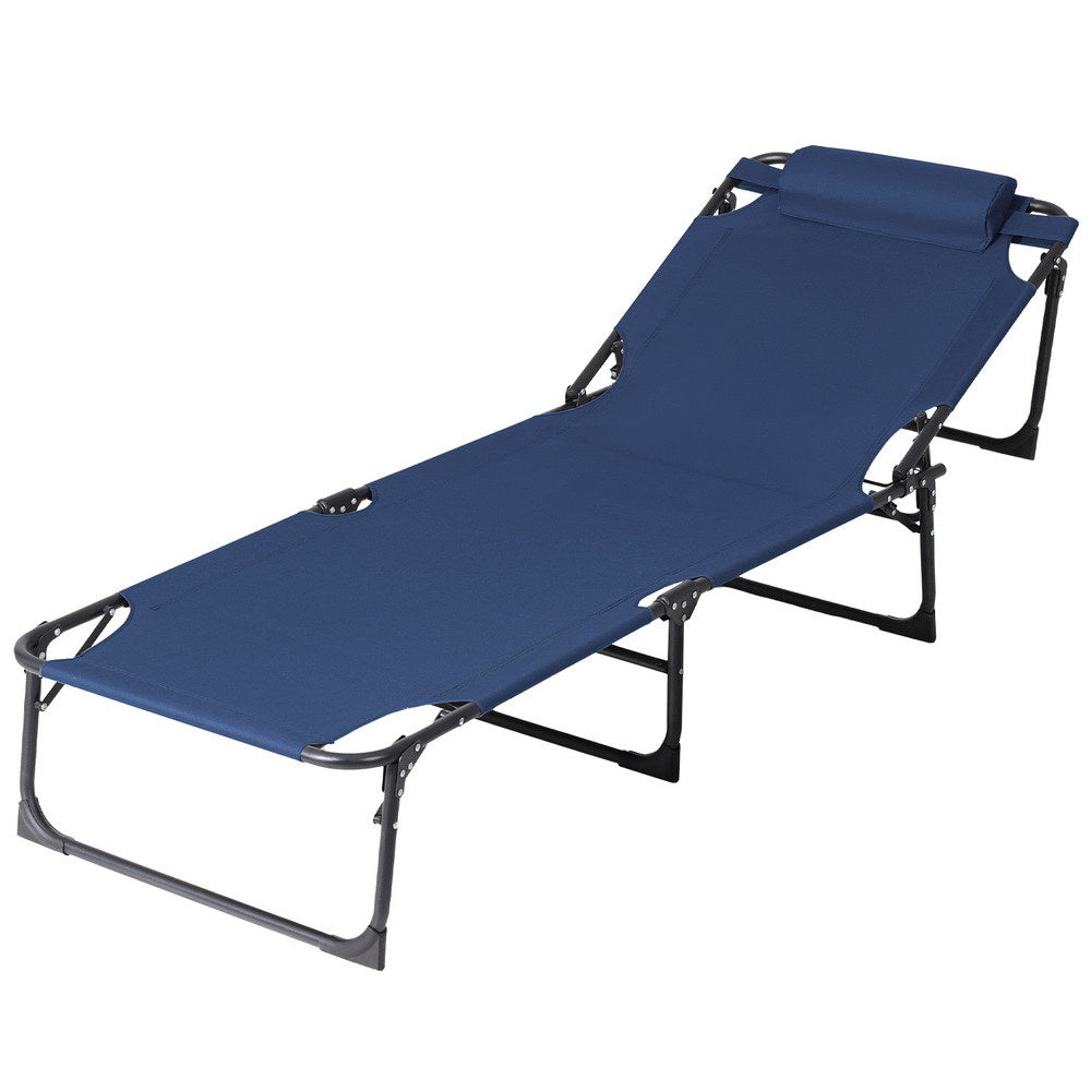 Quinlan Sun Lounger Folding Lounge Beach Chair Patio Outdoor Furniture - Blue