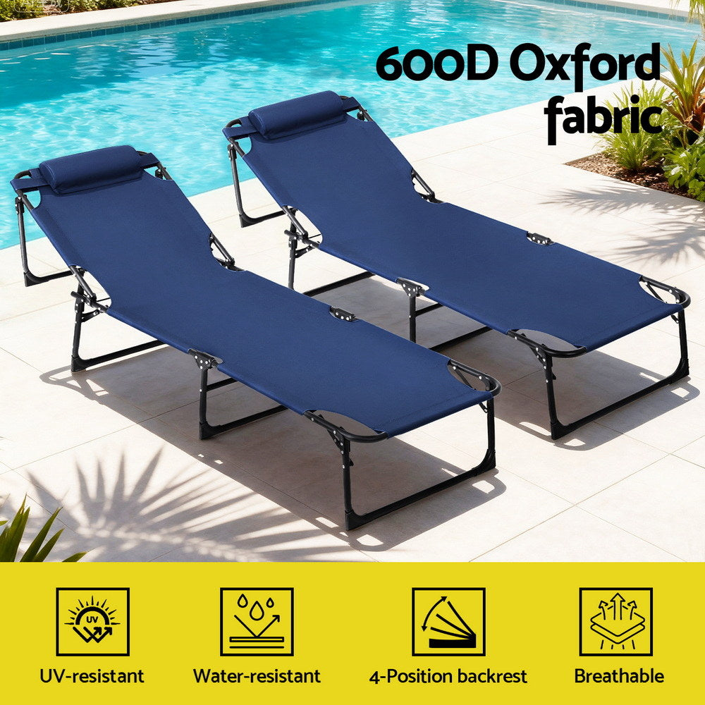 Quinlan Sun Lounger Folding Lounge Beach Chair Patio Outdoor Furniture - Blue