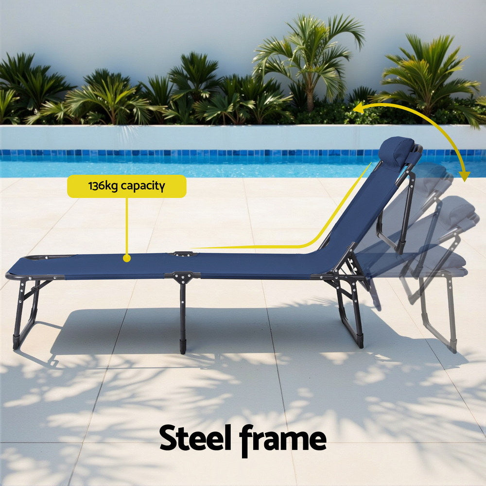 Quinlan Sun Lounger Folding Lounge Beach Chair Patio Outdoor Furniture - Blue