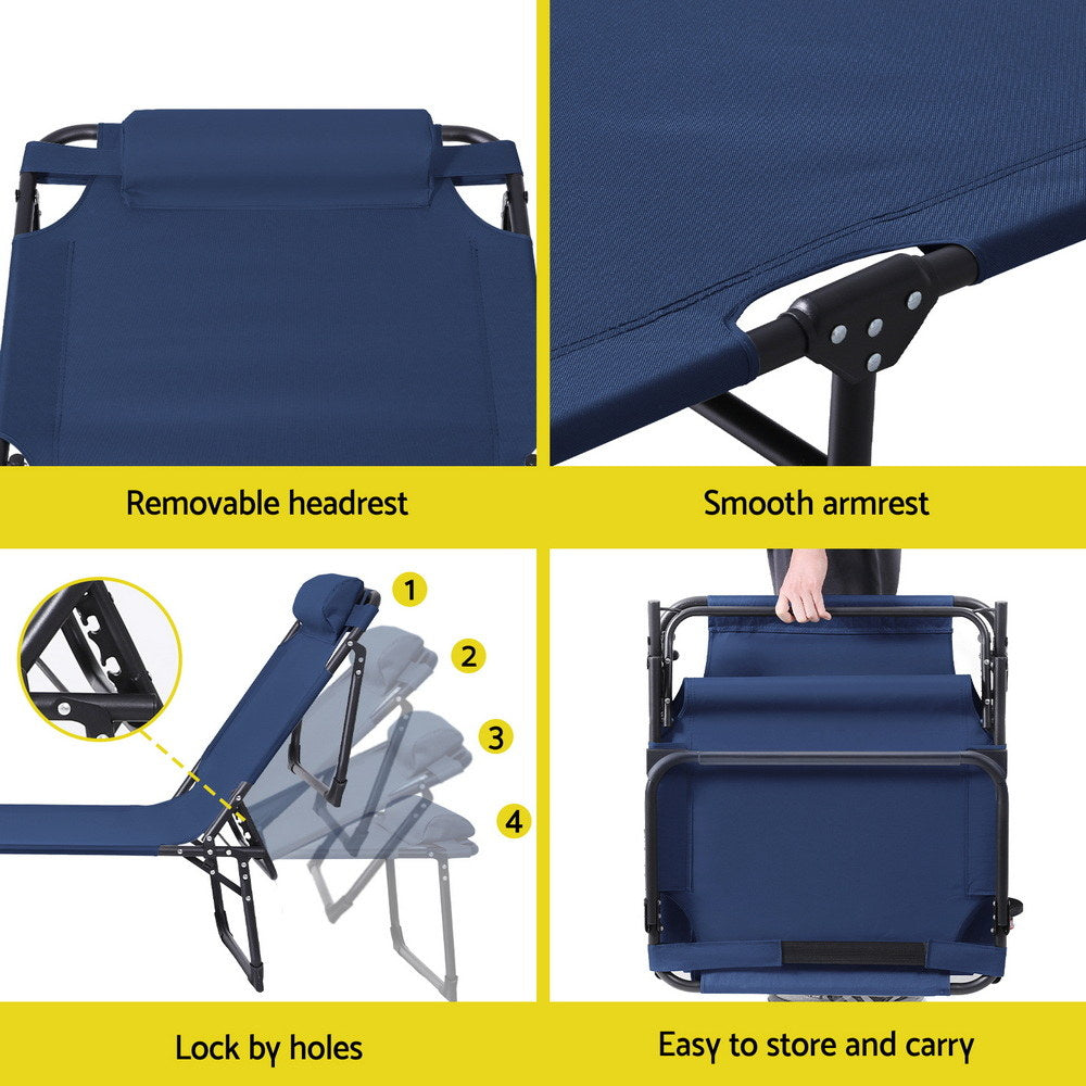 Quinlan Sun Lounger Folding Lounge Beach Chair Patio Outdoor Furniture - Blue