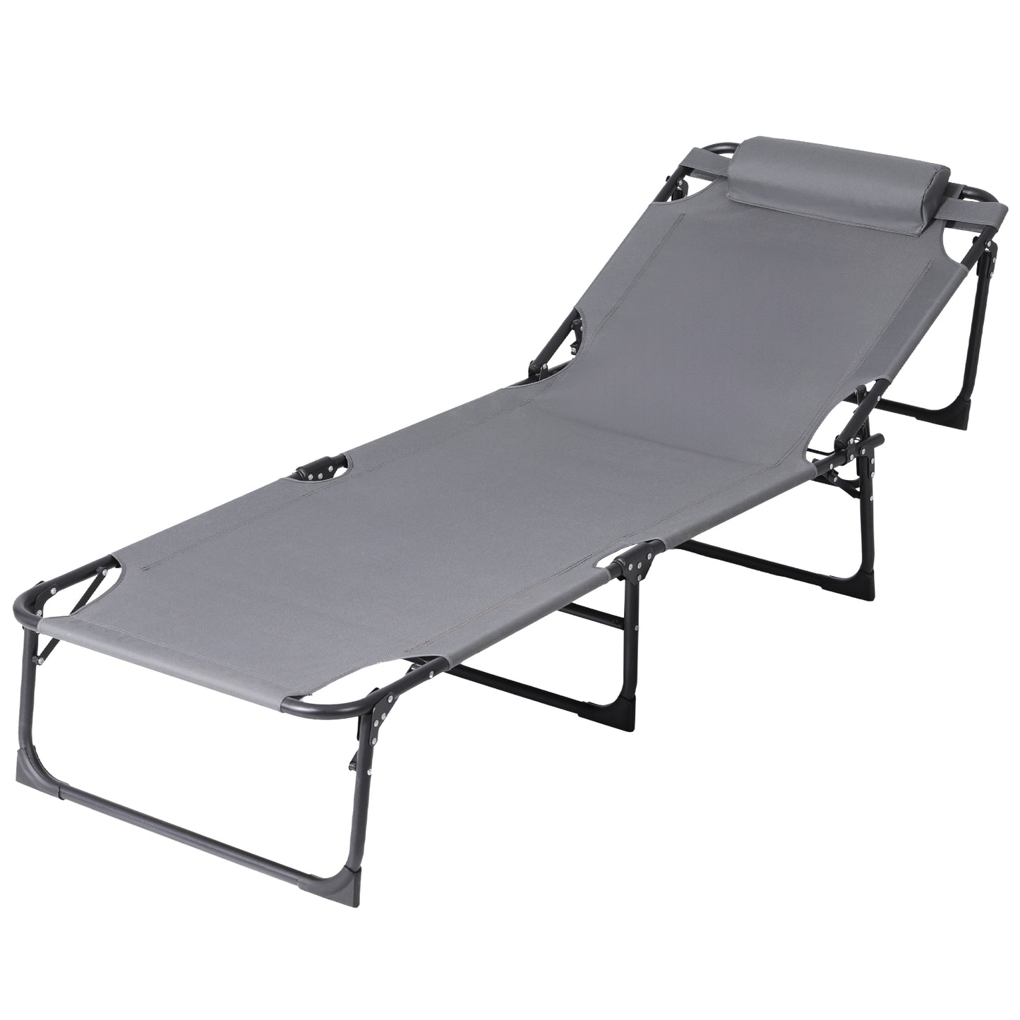 Quinlan Sun Lounger Folding Lounge Beach Chair Patio Outdoor Furniture - Grey
