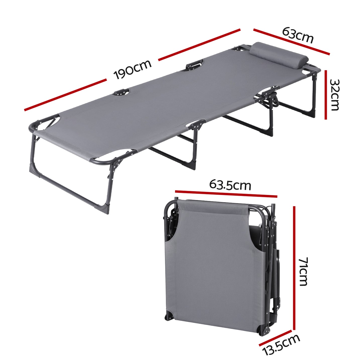 Quinlan Sun Lounger Folding Lounge Beach Chair Patio Outdoor Furniture - Grey
