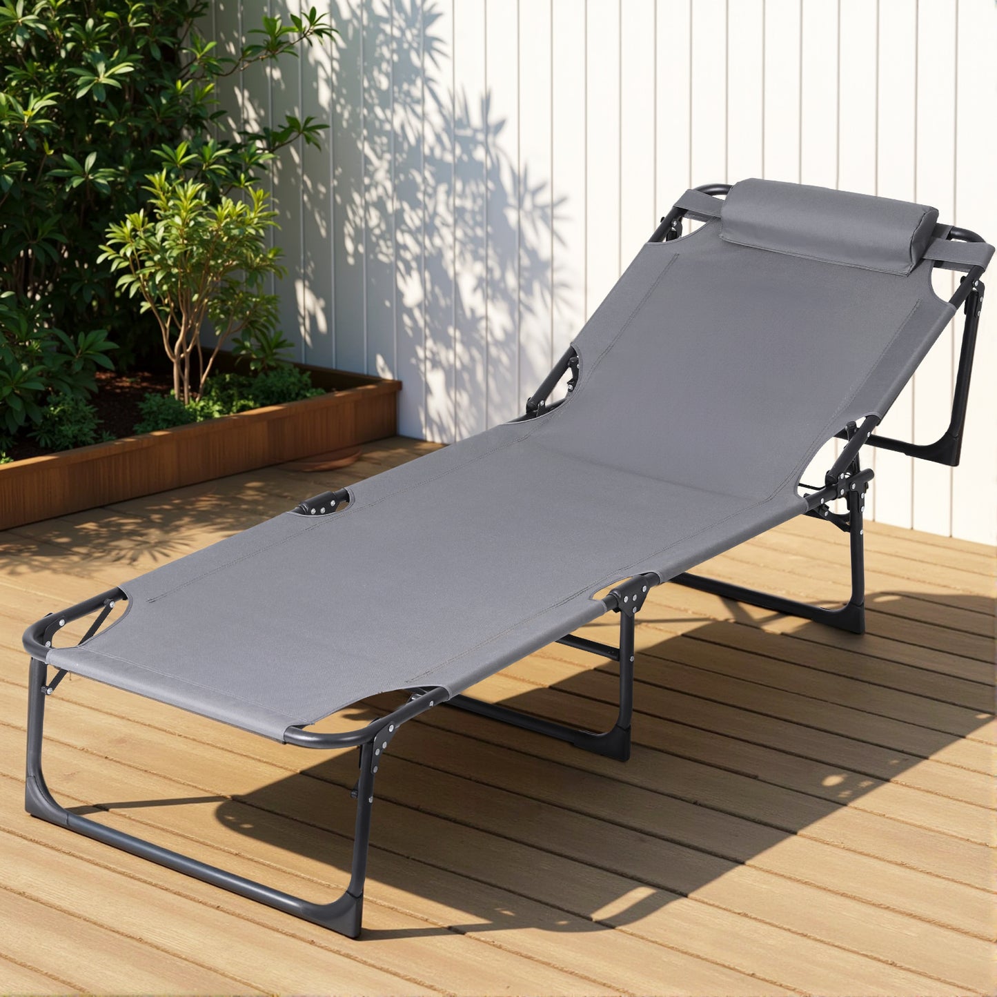 Quinlan Sun Lounger Folding Lounge Beach Chair Patio Outdoor Furniture - Grey