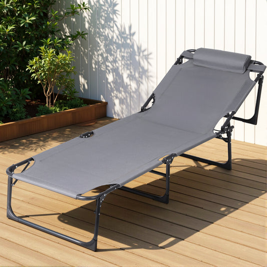 Quinlan Sun Lounger Folding Lounge Beach Chair Patio Outdoor Furniture - Grey