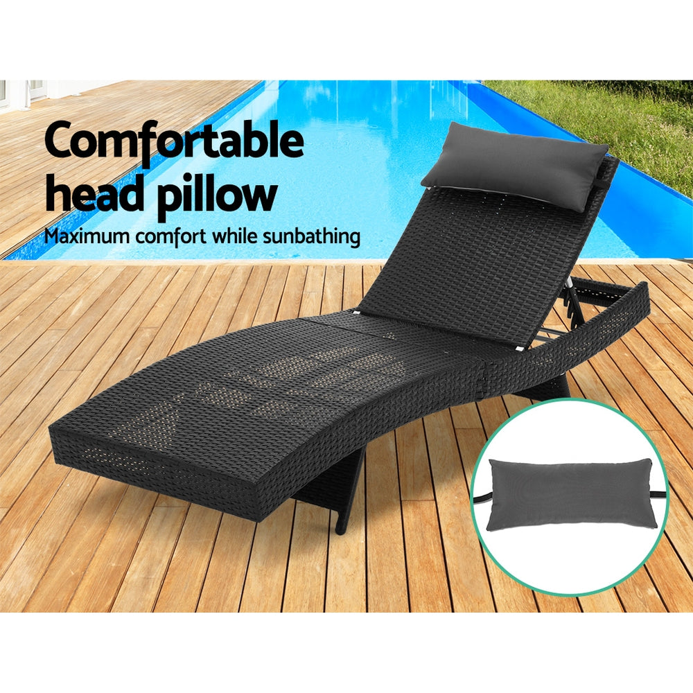 Travis Outdoor Sun Lounge Wicker Chair without Armrest - Black