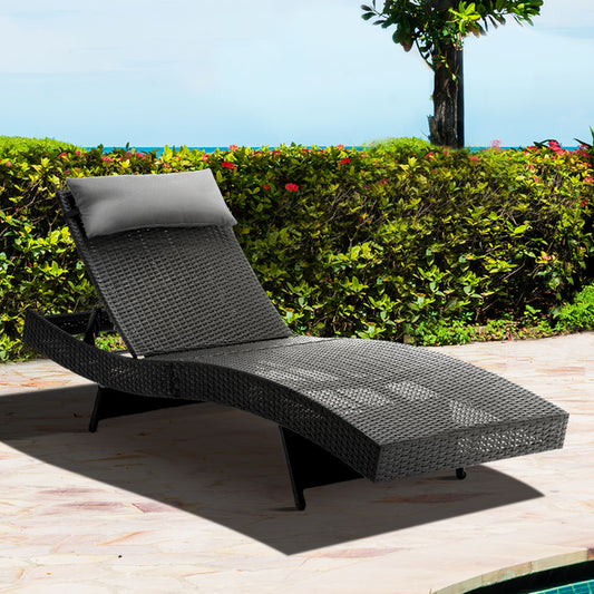 Travis Outdoor Sun Lounge Wicker Chair without Armrest - Black