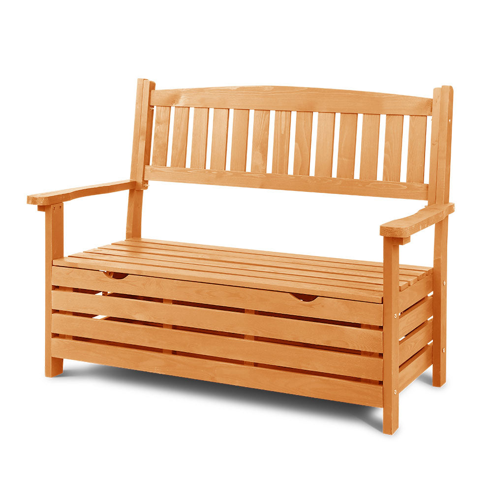 Thaloc Outdoor Storage Bench Box Wooden Garden Chair 2 Seat Timber Furniture - Natural