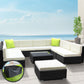 Chester 9-Seater Outdoor Set Furniture Wicker 10-Piece Sofa with Storage Cover - Black