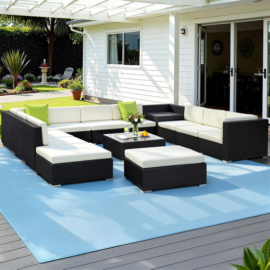 Chester 12-Seater Outdoor Set Furniture Wicker 13-Piece Sofa with Storage Cover - Black