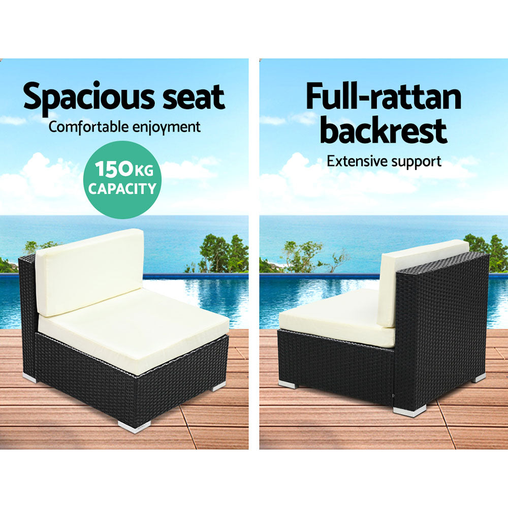 Wednesbury Set of 3 Outdoor Furniture Sofa Set Wicker Rattan Garden Lounge Chair Setting - Black