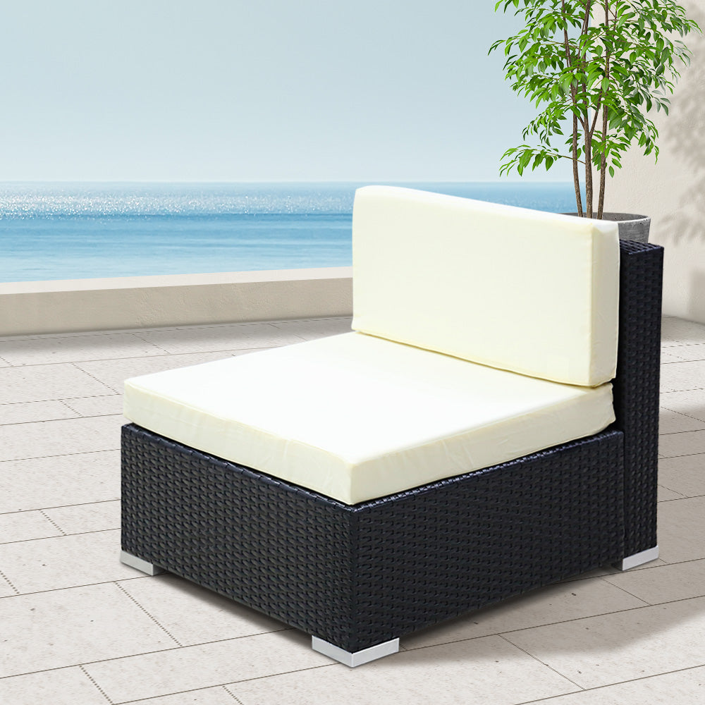 Wednesbury Set of 3 Outdoor Furniture Sofa Set Wicker Rattan Garden Lounge Chair Setting - Black