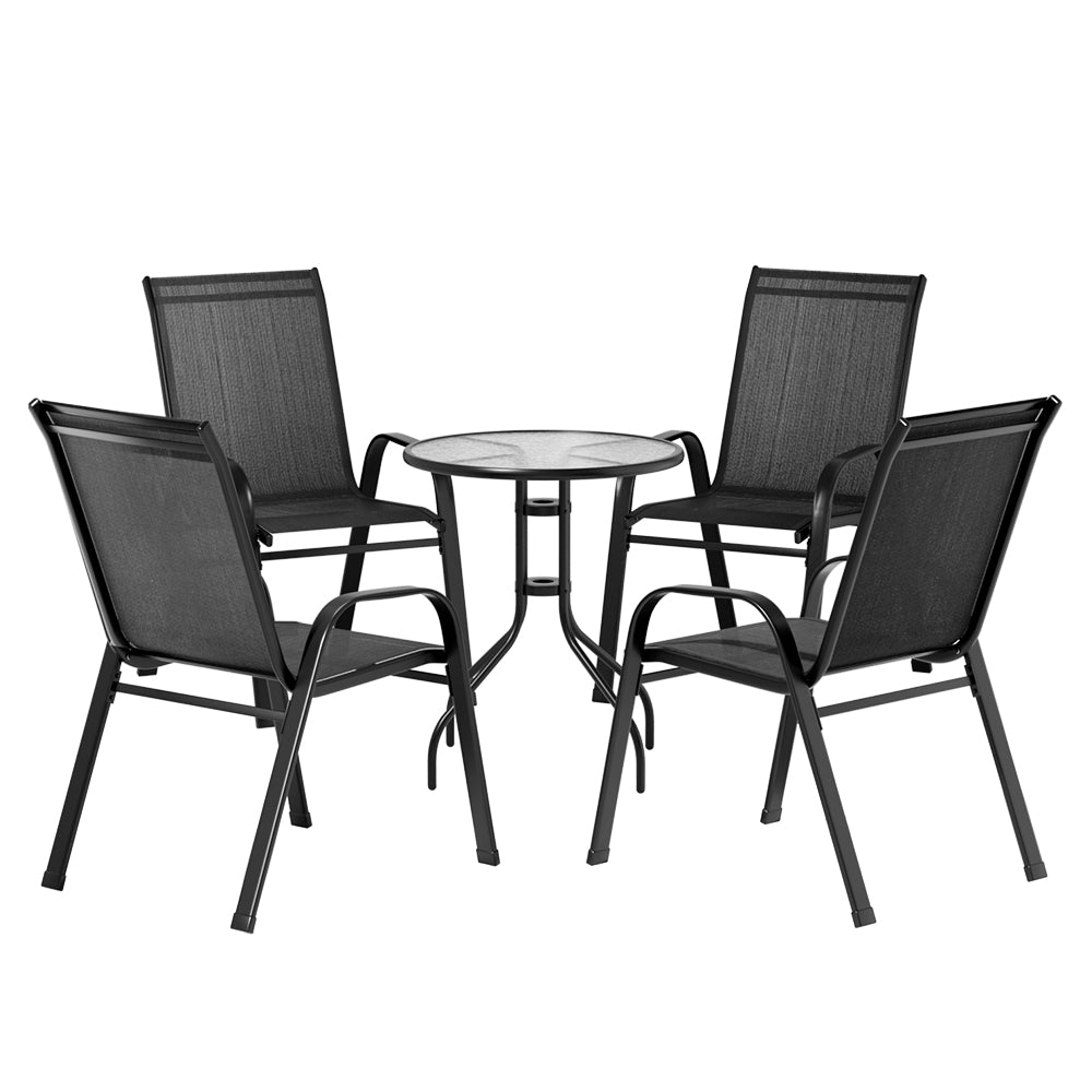 Tomos 4-Seater Table and chairs Stackable Bistro Set Patio Coffee 5-Piece Outdoor Furniture - Black