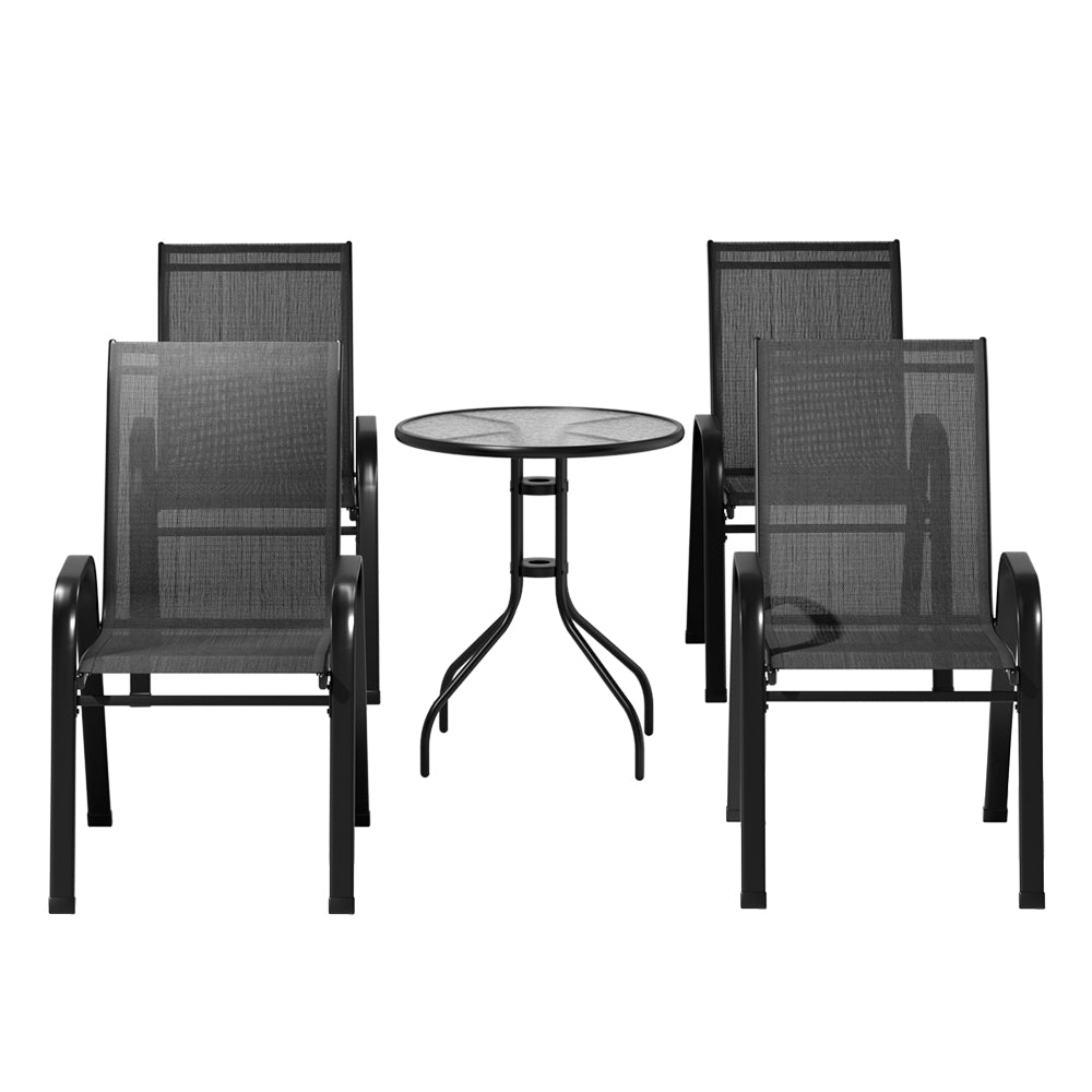 Tomos 4-Seater Table and chairs Stackable Bistro Set Patio Coffee 5-Piece Outdoor Furniture - Coffee