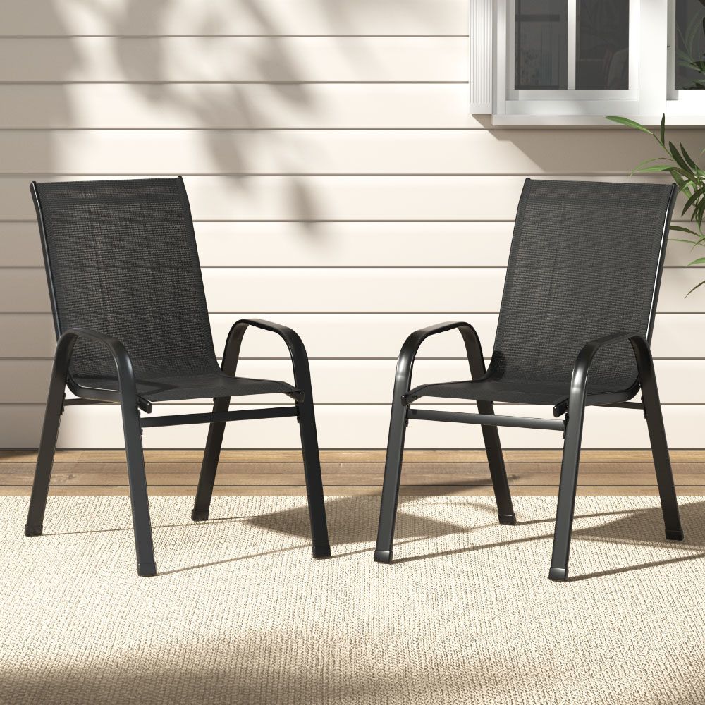 Broseley Set of 2 Outdoor Stackable Chairs Lounge Chair Bistro Set Patio Furniture - Black