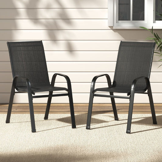 Broseley Set of 2 Outdoor Stackable Chairs Lounge Chair Bistro Set Patio Furniture - Black