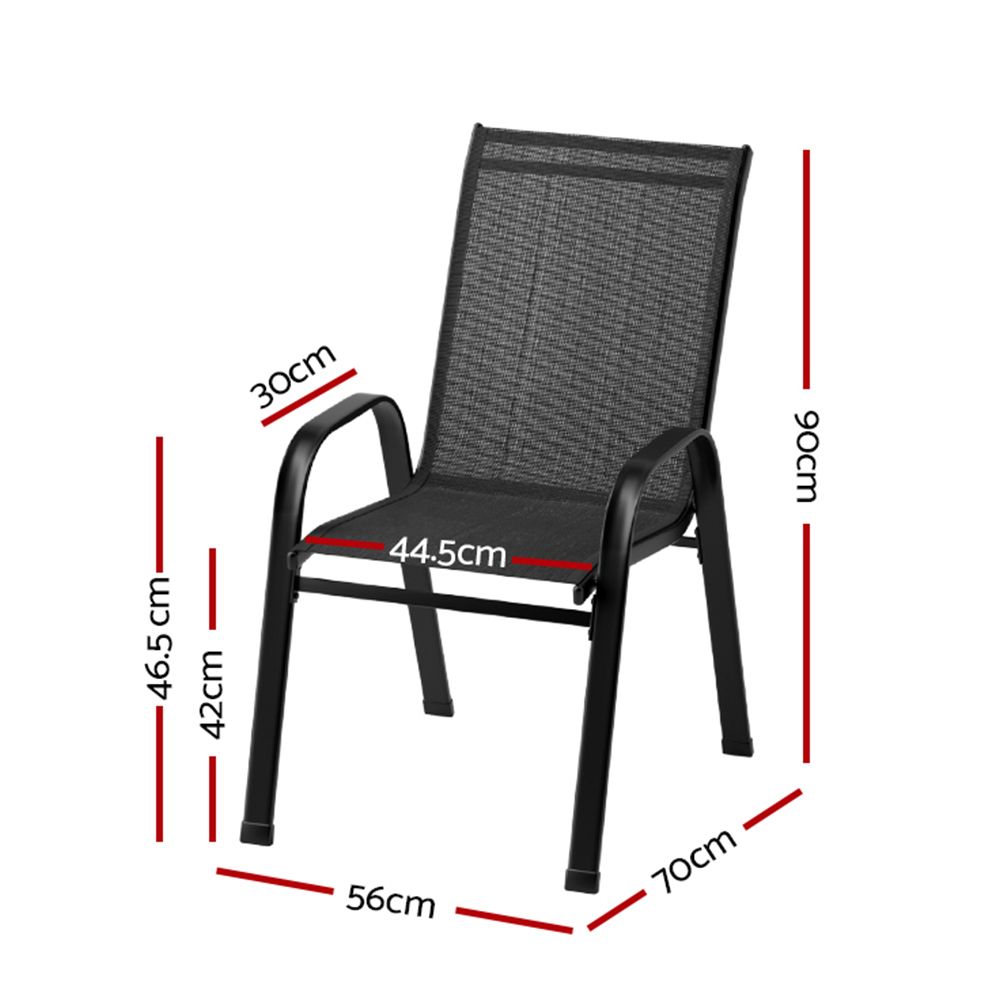 Broseley Set of 2 Outdoor Stackable Chairs Lounge Chair Bistro Set Patio Furniture - Black