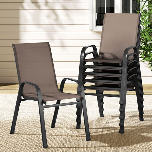 Broseley Set of 6 Outdoor Dining Chairs Stackable Chair Patio Garden Furniture - Brown
