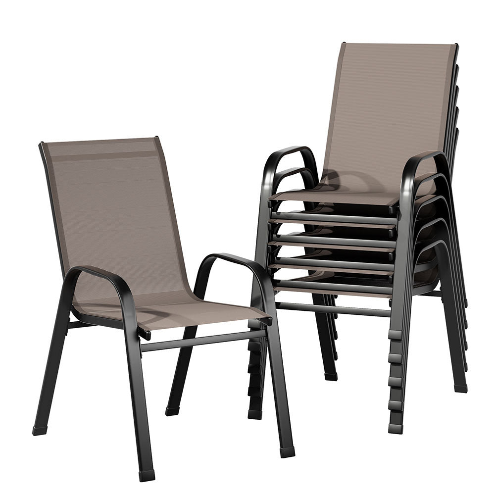 Broseley Set of 6 Outdoor Dining Chairs Stackable Chair Patio Garden Furniture - Brown