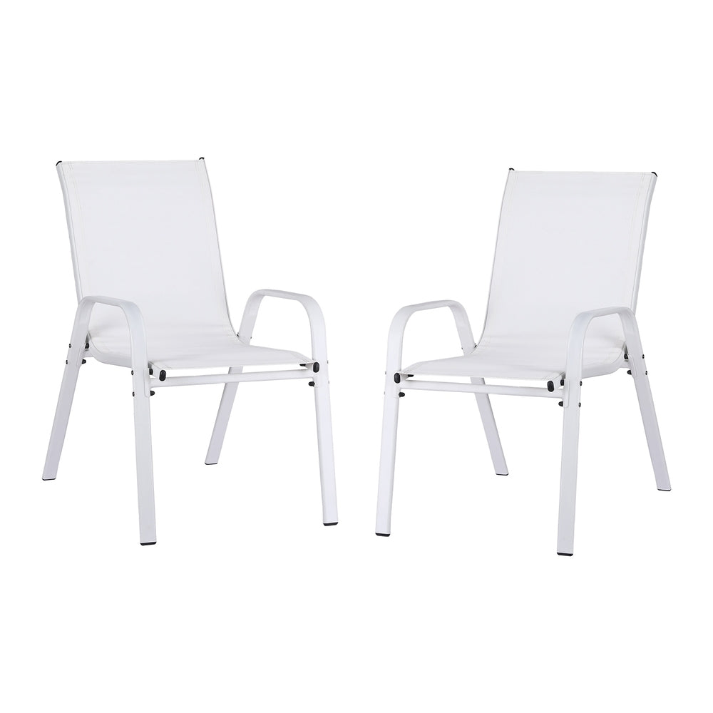 Broseley Set of 2 Outdoor Stackable Chairs Lounge Chair Bistro Set Patio Furniture - White