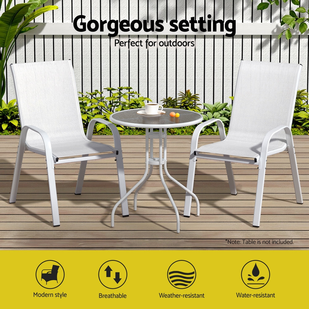 Broseley Set of 2 Outdoor Stackable Chairs Lounge Chair Bistro Set Patio Furniture - White