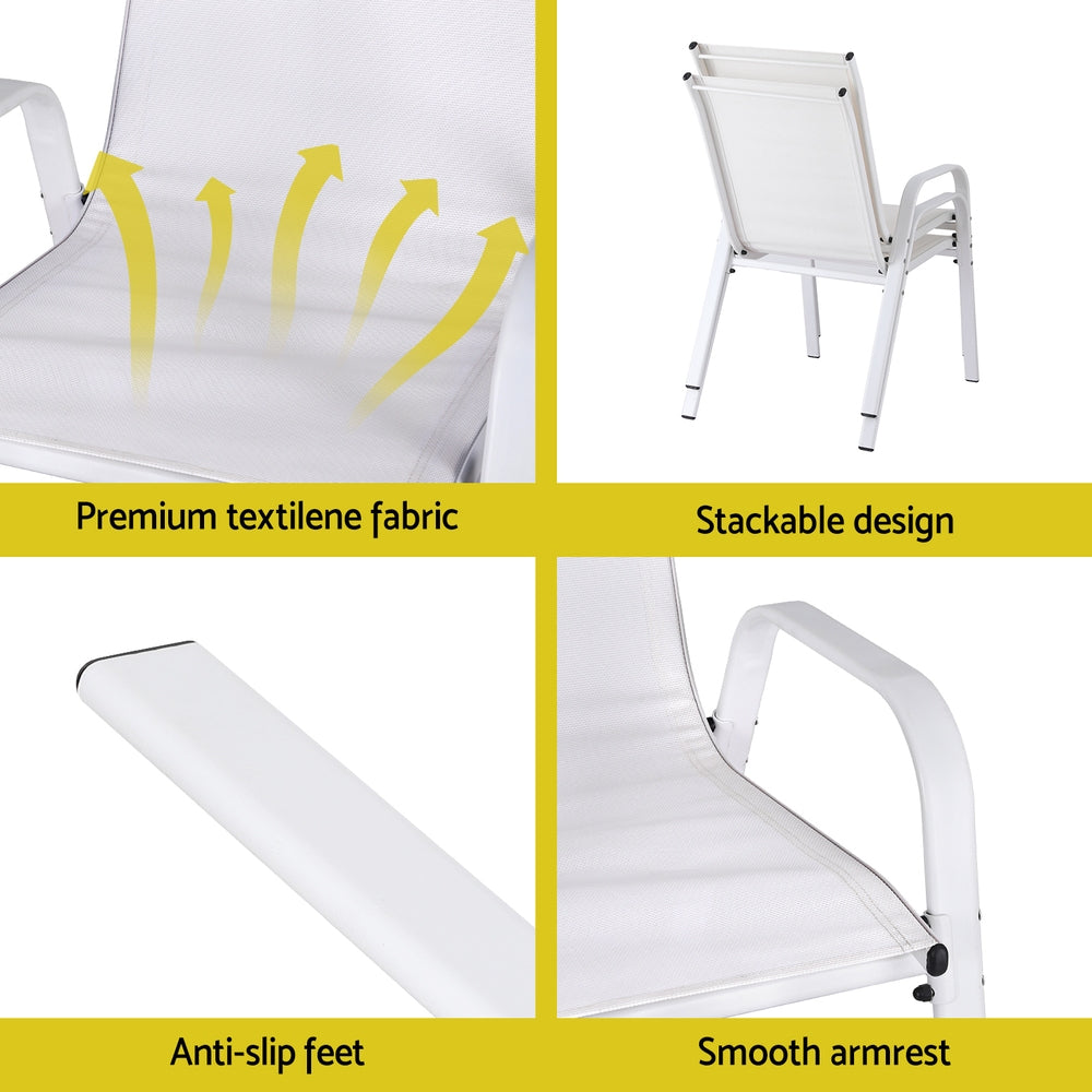 Broseley Set of 2 Outdoor Stackable Chairs Lounge Chair Bistro Set Patio Furniture - White
