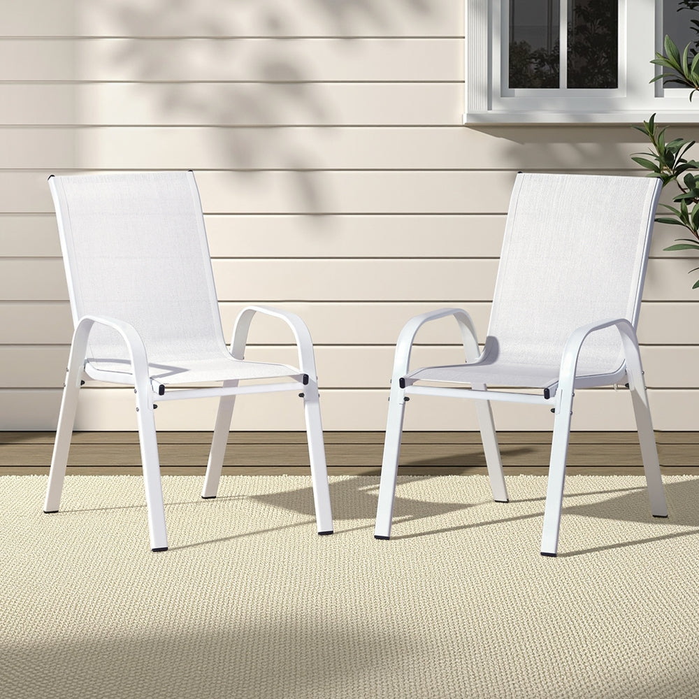 Broseley Set of 2 Outdoor Stackable Chairs Lounge Chair Bistro Set Patio Furniture - White